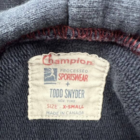 Champion x Todd Snyder Hoodie Mens X-Small Blue Ribbed Side Panels Kangaroo - Picture 3 of 10